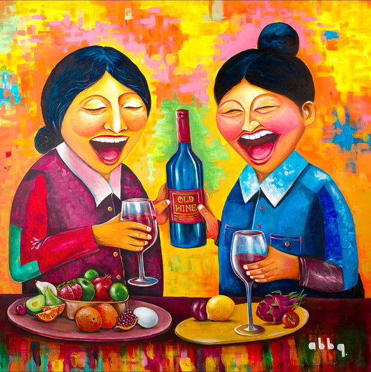 "Laughing Mona and Lisa"- An Ode to a Mother's Laughter. 100 Limited Edition Giclée Print on Canvas (Rolled and Stretched) and Fine Art Print of the Original Painting