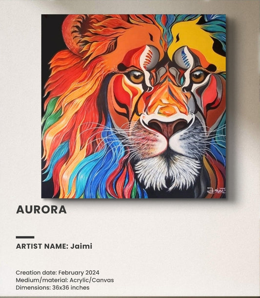 "Aurora" - That Lion within Us. Original Painting on 36x36 Inches Canvas